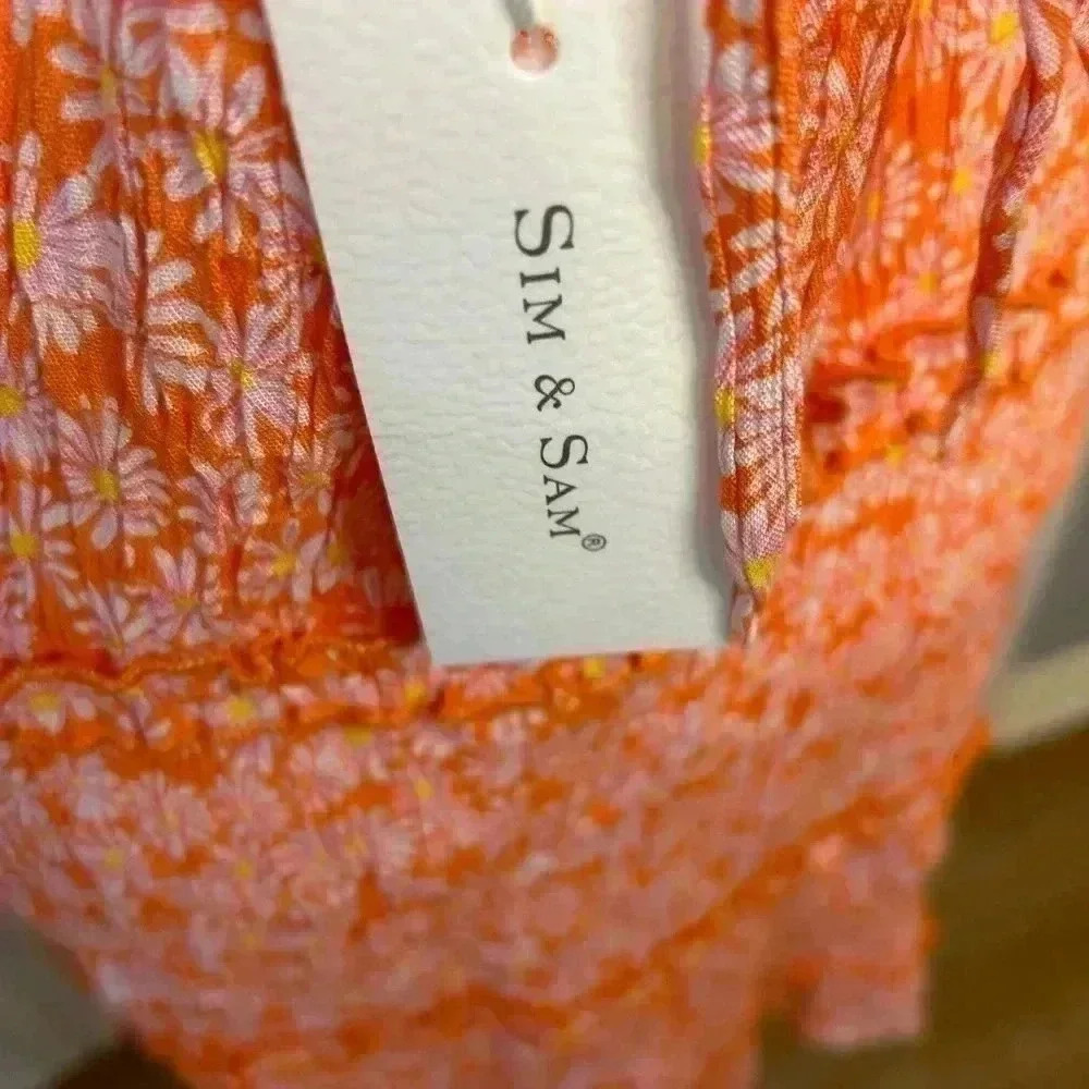 🧡”Sim & Sam” NWT Orange/White/Pink Daisy Print Dress w/ Laced Back Detail Sz S - Picture 6 of 9